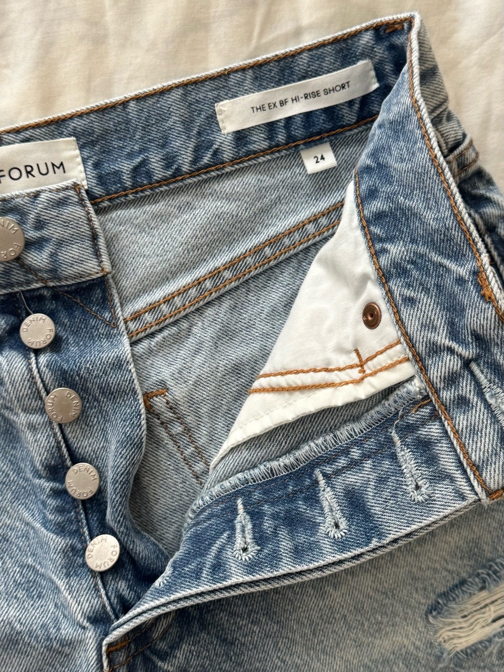 Denim Forum Light Blue Distressed Men's Denim Shorts - Picture 2 of 9